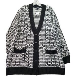 NEW Torrid Chunky Knit Boyfriend Cardigan Sweater‎ Womens 1X Black White Sequins